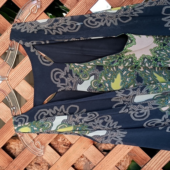 TT Collection Dark Blue Paisley Sleeveless Tent Dress, Modified Racer Back, Med - Picture 3 of 6